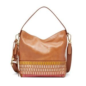 Fossil Maya Hobo - Cognac Leather/Tan Pink Multi